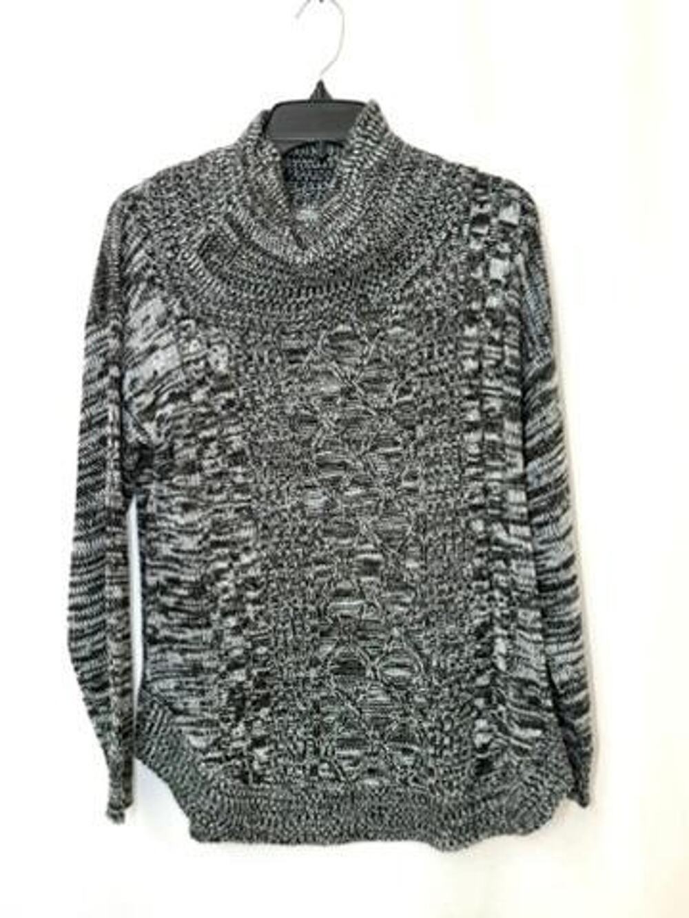 Jason Maxwell Women L Sweater Gray Black Marl Cable Knit Cowl Neck Pullover